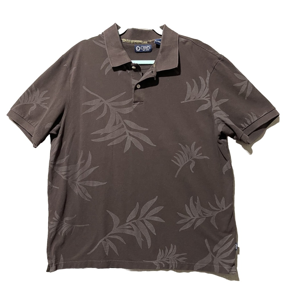 CHAPS‎ RALPH LAUREN Polo Shirt Mens XL Brown Tropical Palm Print